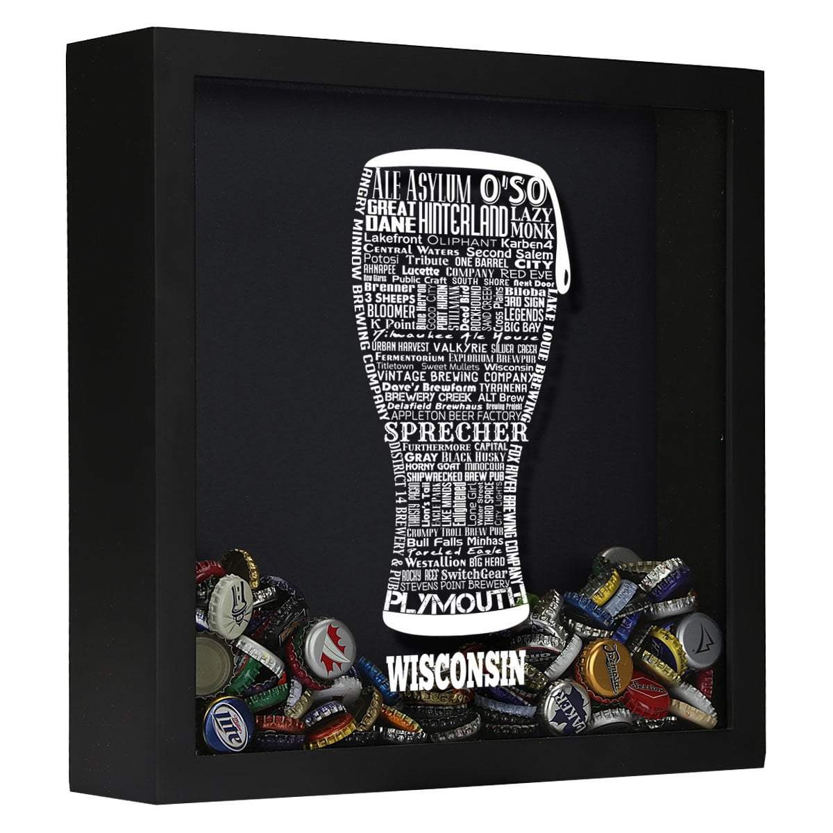 Torched Products Shadow Box Black Wisconsin Beer Typography Shadow Box (779456020597)