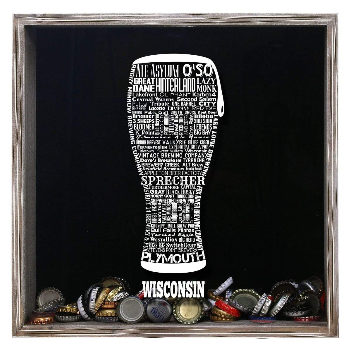 Torched Products Shadow Box Gray Wisconsin Beer Typography Shadow Box (779456020597)