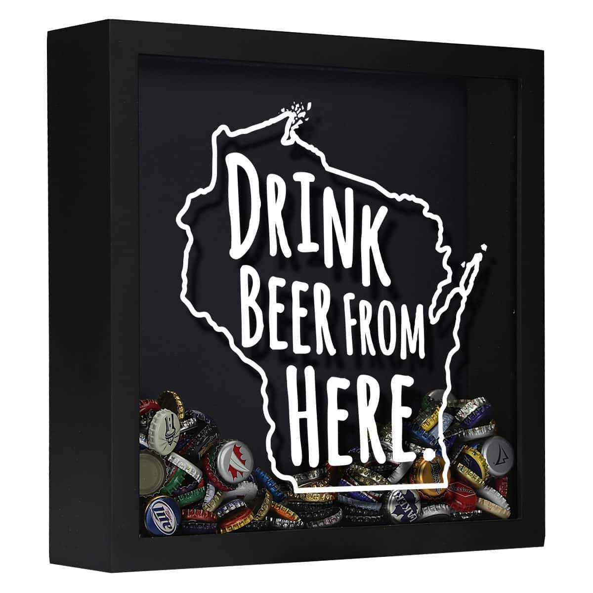 Torched Products Shadow Box Black Wisconsin Drink Beer From Here Beer Cap Shadow Box (781186007157)