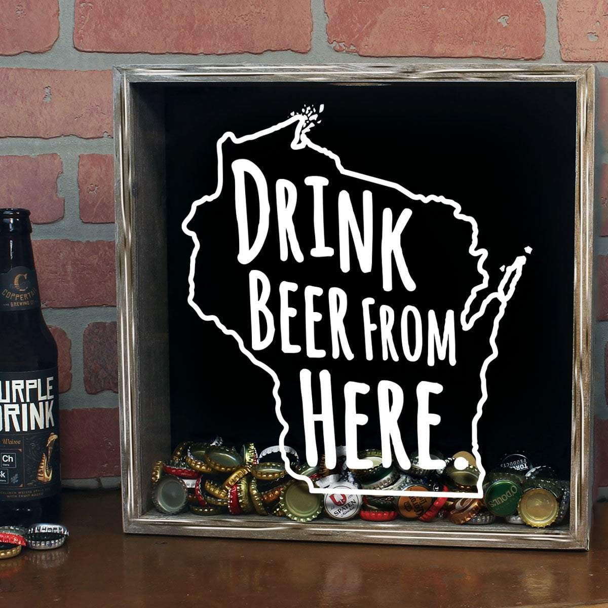 Torched Products Shadow Box Wisconsin Drink Beer From Here Beer Cap Shadow Box (781186007157)