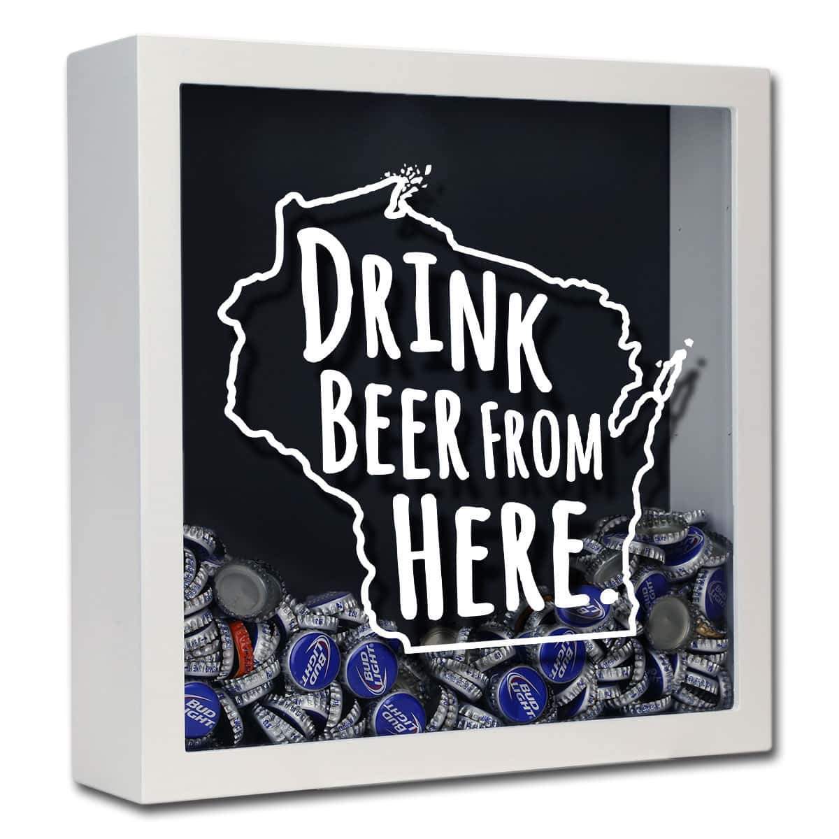Torched Products Shadow Box White Wisconsin Drink Beer From Here Beer Cap Shadow Box (781186007157)
