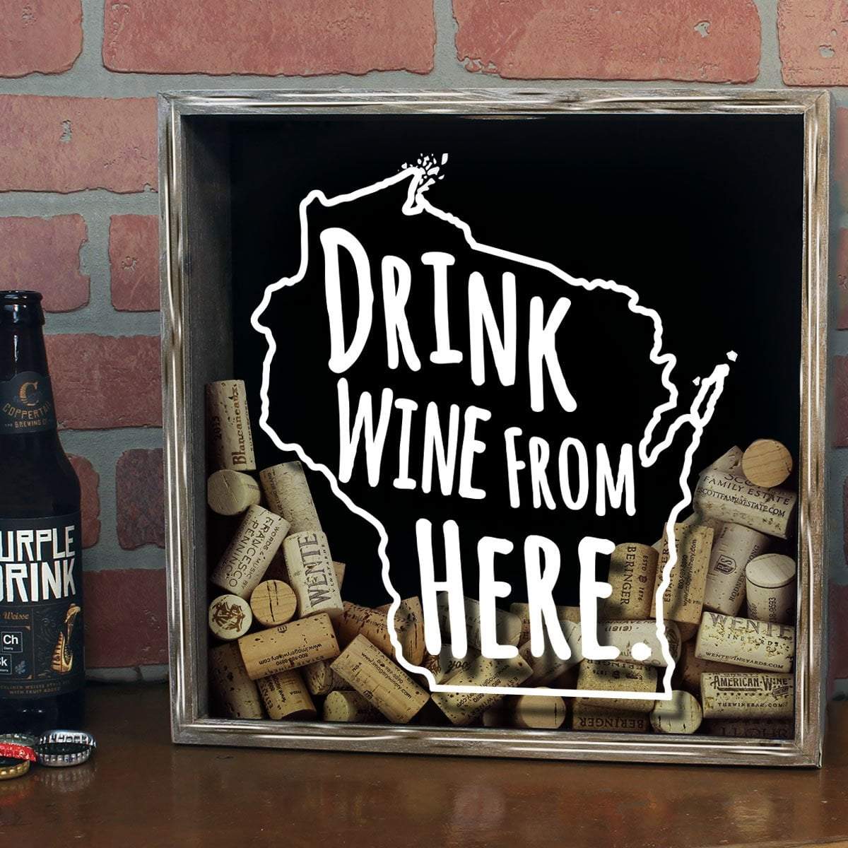 Torched Products Shadow Box Wisconsin Drink Wine From Here Wine Cork Shadow Box (795796308085)