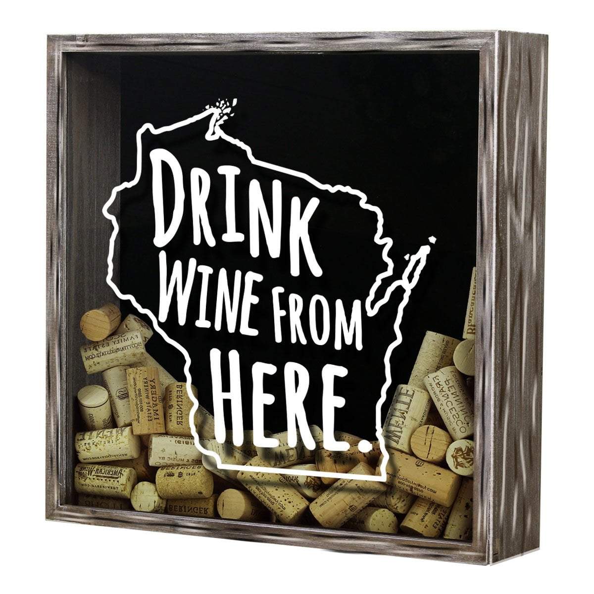 Torched Products Shadow Box Wisconsin Drink Wine From Here Wine Cork Shadow Box (795796308085)