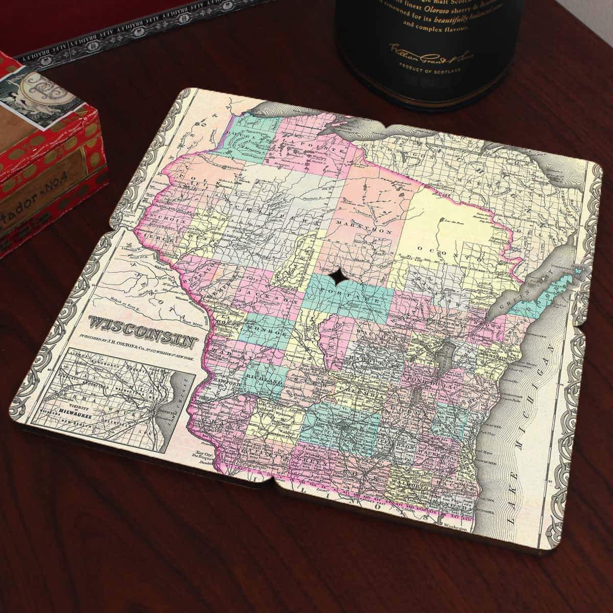 Torched Products Coasters Wisconsin Old World Map Coaster (790603235445)