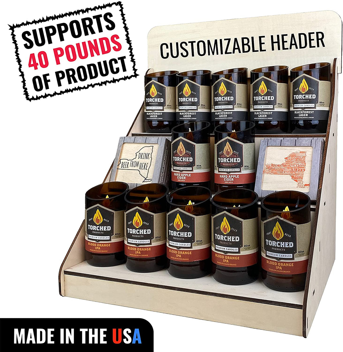 Torched Products Display Wooden Portable Retail Table Display Stand