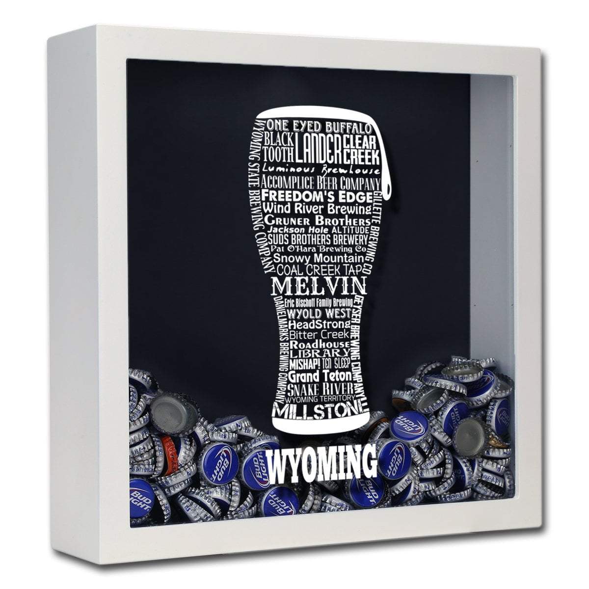 Torched Products Shadow Box White Wyoming Beer Typography Shadow Box (779396218997)