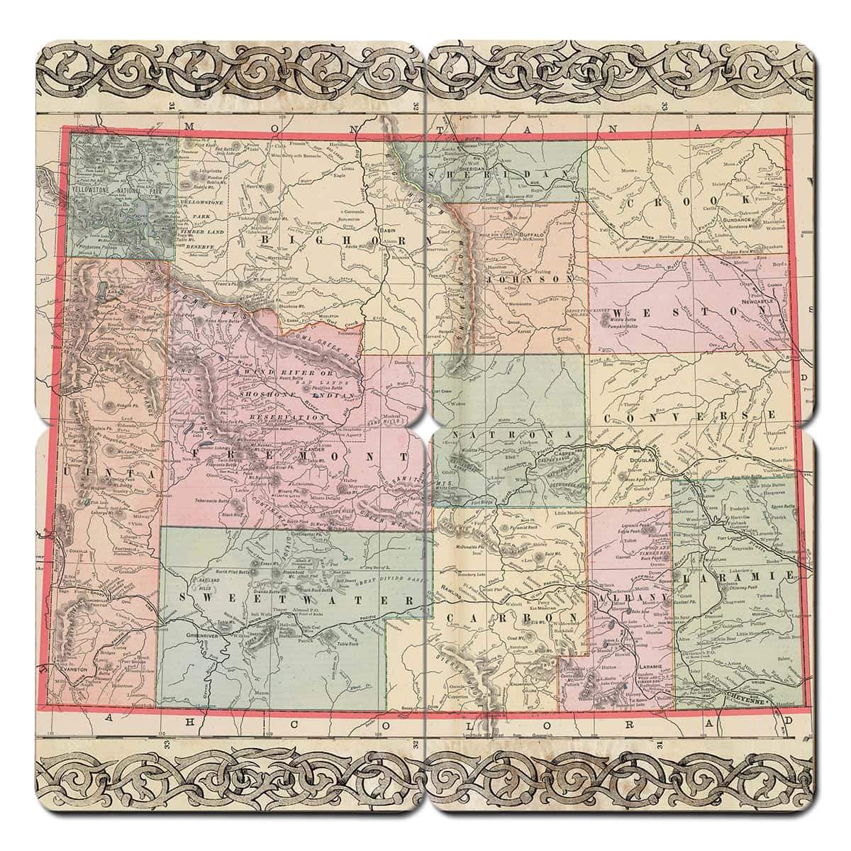 Torched Products Coasters Wyoming Old World Map Coaster (790603825269)
