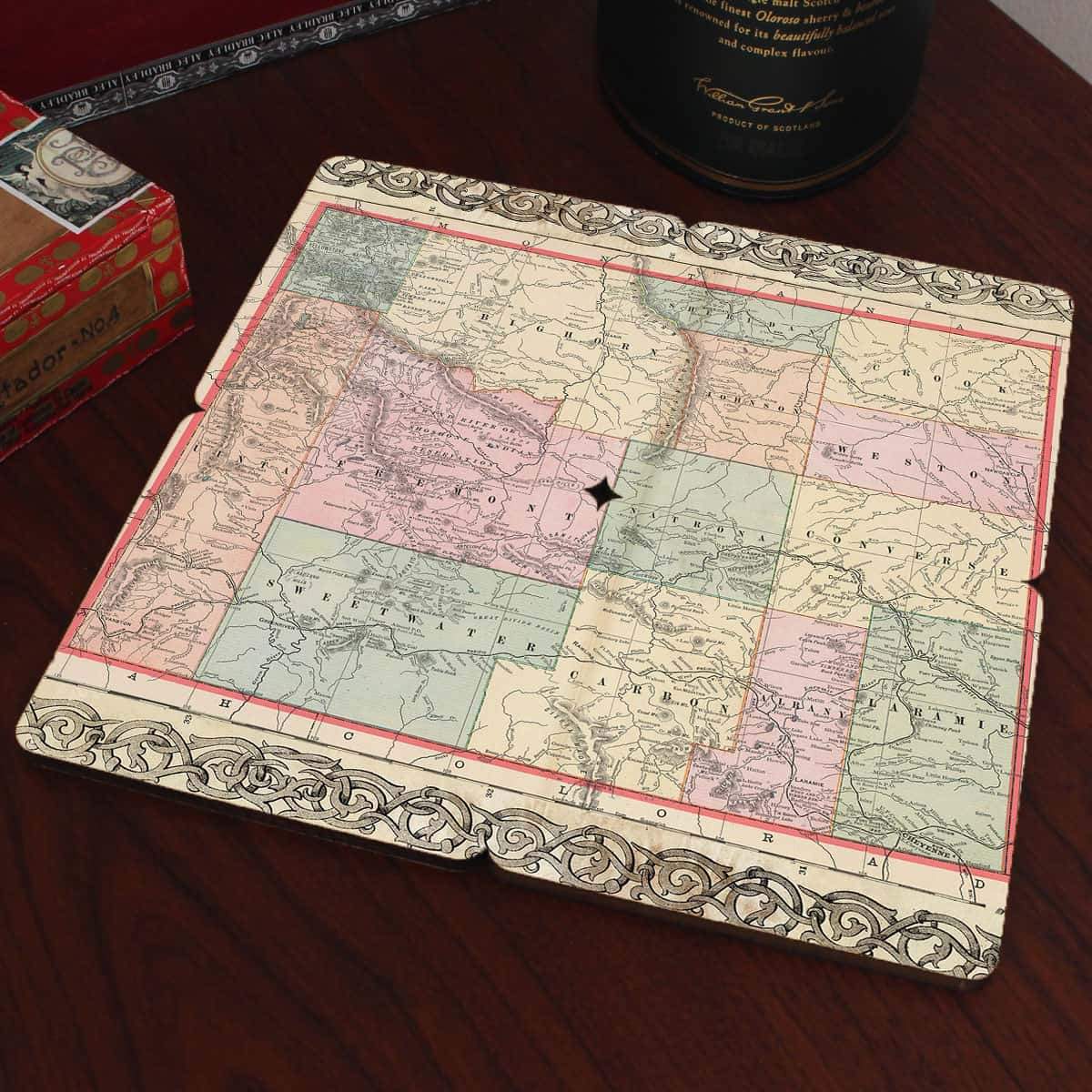 Torched Products Coasters Wyoming Old World Map Coaster (790603825269)